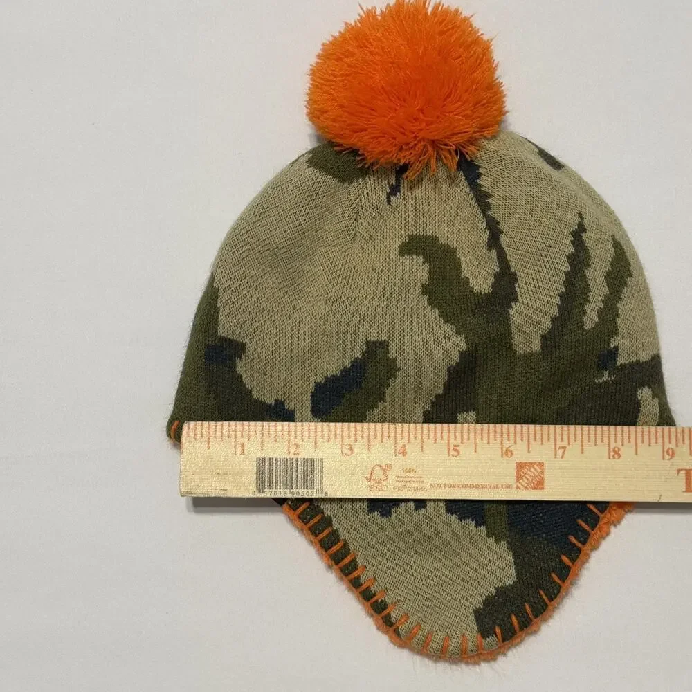 North Face Camo And Orange Fleece Cozy Pom Beanie Hat Baby EUC 4T
